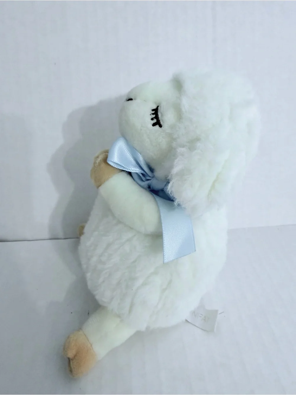 Swan Fay Praying Hands Plush White Lamb with Light Blue Bow